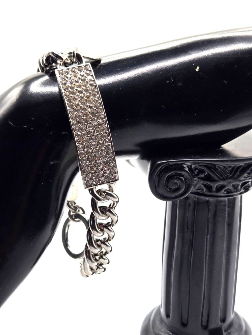 Chico’s Glam Pave Crystal Bracelet Chunky Silver Tone Chain Toggle